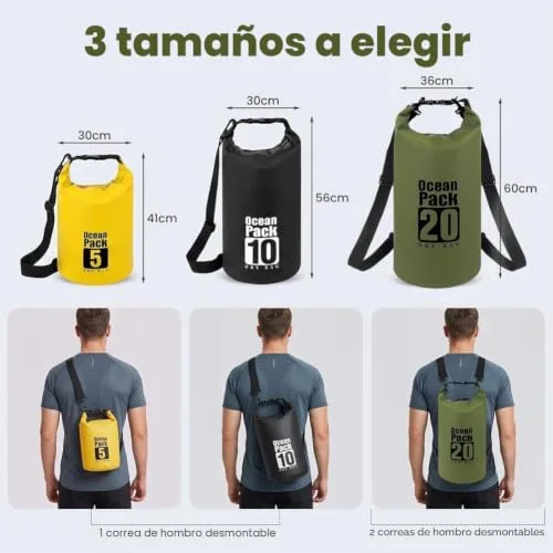 URAQT ▫️ Sacos Estanques Impermeáveis, Saco Impermeável de 5 L/10 L/20 L, Saco Estanque com Bolsa para telemóvel e Alça Longa Ajustável para Caiaque, Caminhadas, Rafting, Acampamento, Pesca, Ciclismo 2