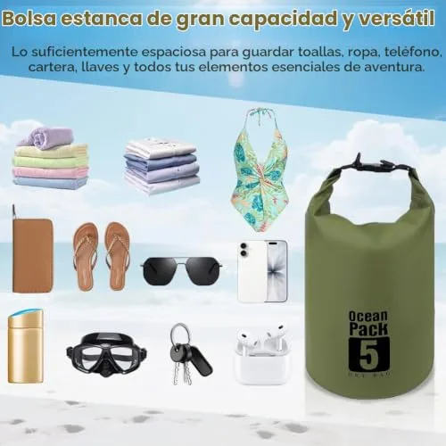 URAQT ▫️ Sacos Estanques Impermeáveis, Saco Impermeável de 5 L/10 L/20 L, Saco Estanque com Bolsa para telemóvel e Alça Longa Ajustável para Caiaque, Caminhadas, Rafting, Acampamento, Pesca, Ciclismo 3