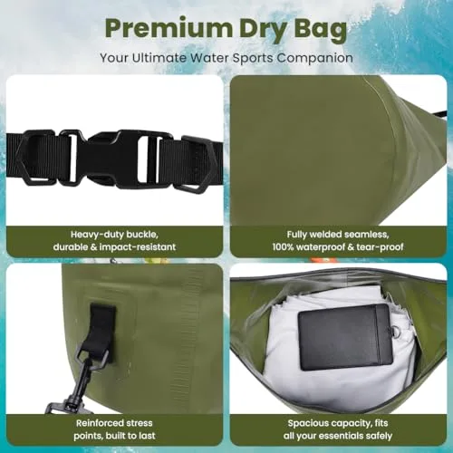 URAQT ▫️ Sacos Estanques Impermeáveis, Saco Impermeável de 5 L/10 L/20 L, Saco Estanque com Bolsa para telemóvel e Alça Longa Ajustável para Caiaque, Caminhadas, Rafting, Acampamento, Pesca, Ciclismo 5