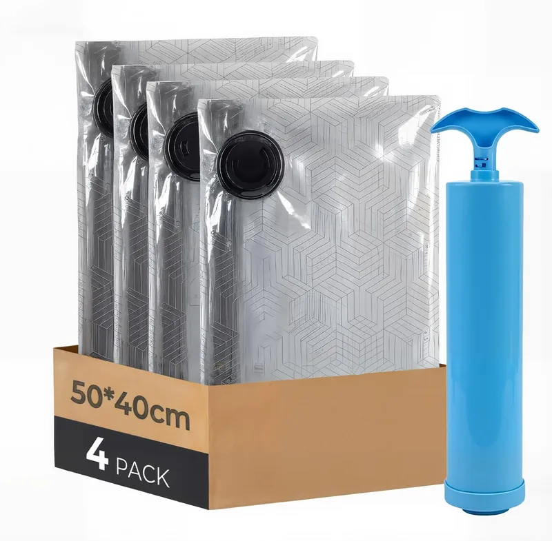 Raplink ▫️ Sacos de vácuo para roupa com bomba manual, 4 sacos de vácuo para roupa de viagem (4 * 50 x 40 cm), para viagens, mudanças e armazenamento