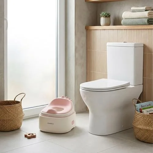 Relaxdays ▫️ Penico infantil 4 em 1 Dino, com tampa, 30 x 36,5 x 33,5 cm, rosa 2