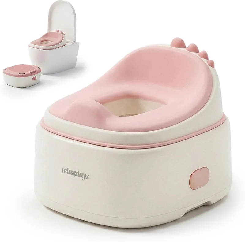 Relaxdays ▫️ Penico infantil 4 em 1 Dino, com tampa, 30 x 36,5 x 33,5 cm, rosa