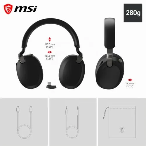 MSI ▫️ Auscultadores de jogos sem fios Maestro 500 Wireless, pretos (Bluetooth 5.4, USB-C a 2,4 GHz, cancelamento ativo de ruído ANC, autonomia de até 90 horas, microfone com cancelamento de ruído ENC, áudio Nahimic 3D) 7