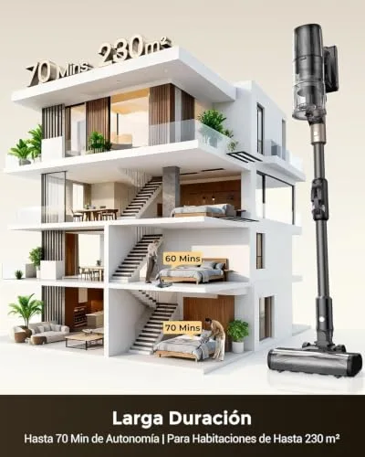 Proscenic ▫️ Aspirador sem fio 70 min/70 kPa/680 W, autossustentável e dobrável, com escova anti-emaranhamento e depósito de água, aspirador sem fio para pêlos de animais de estimação/pavimentos/tapetes 3