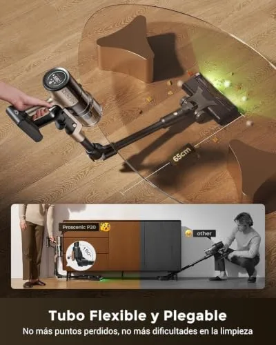 Proscenic ▫️ Aspirador sem fio 70 min/70 kPa/680 W, autossustentável e dobrável, com escova anti-emaranhamento e depósito de água, aspirador sem fio para pêlos de animais de estimação/pavimentos/tapetes 5