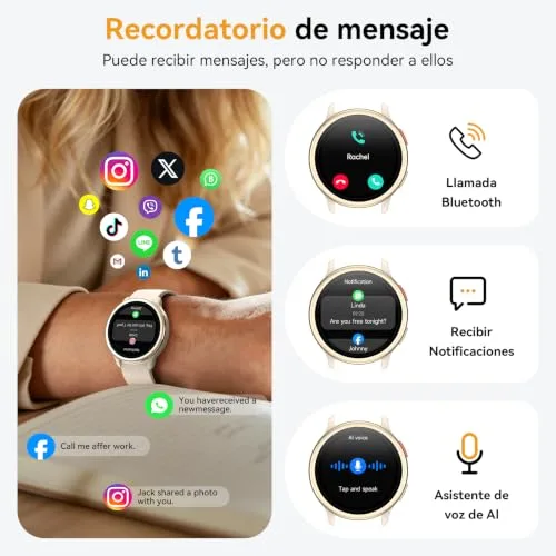 aeac ▫️ Relógio Inteligente para Mulher, Relógio Inteligente Redondo de 1,27" para iPhone/Samsung/Android, 2 braceletes e mais de 120 modos desportivos, monitor de sono, funções de saúde e fitness, resistente à água até 3 ATM, cor cáqui 2