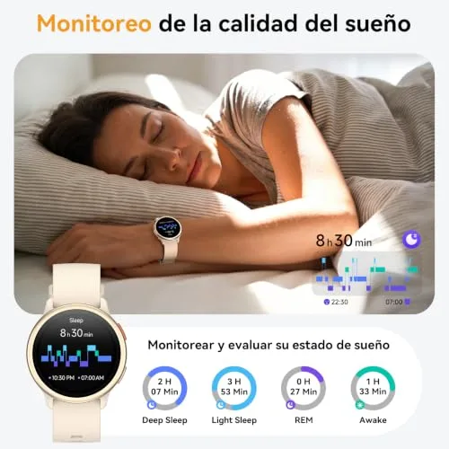 aeac ▫️ Relógio Inteligente para Mulher, Relógio Inteligente Redondo de 1,27" para iPhone/Samsung/Android, 2 braceletes e mais de 120 modos desportivos, monitor de sono, funções de saúde e fitness, resistente à água até 3 ATM, cor cáqui 4