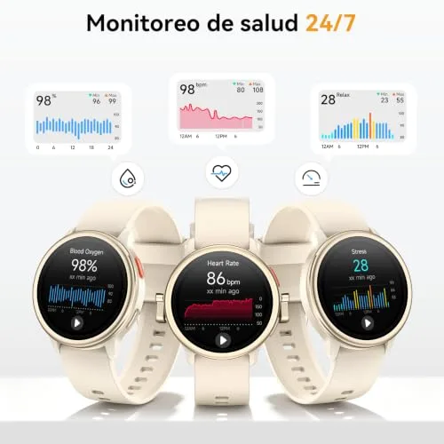 aeac ▫️ Relógio Inteligente para Mulher, Relógio Inteligente Redondo de 1,27" para iPhone/Samsung/Android, 2 braceletes e mais de 120 modos desportivos, monitor de sono, funções de saúde e fitness, resistente à água até 3 ATM, cor cáqui 5