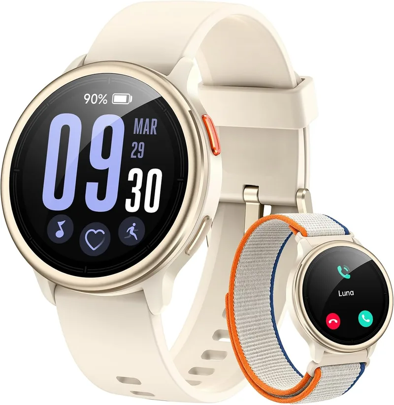 aeac ▫️ Relógio Inteligente para Mulher, Relógio Inteligente Redondo de 1,27" para iPhone/Samsung/Android, 2 braceletes e mais de 120 modos desportivos, monitor de sono, funções de saúde e fitness, resistente à água até 3 ATM, cor cáqui