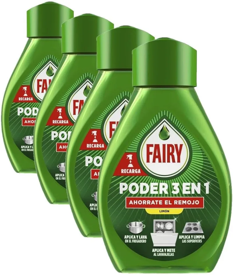 FAIRY ▫️ Poder Sem Enxaguamento Limão Spray de Recarga, Louça e Cozinha, Desengordurante, 500 ml (Embalagem de 4)