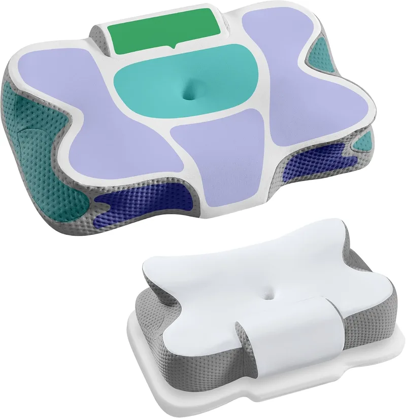 SONGMICS ▫️ Almofada ergonómica altura ajustável, almofada de espuma viscoelástica, para quem dorme de lado, de barriga para cima e de barriga para baixo, toque fresco, branco nuvem e cinzento pomba TBP051G201