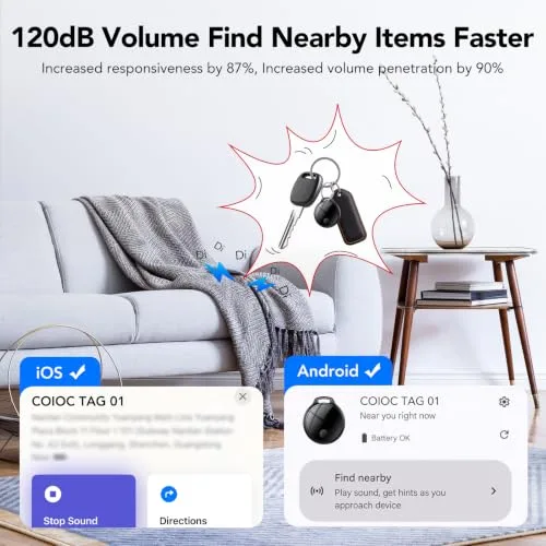 coioc ▫️ Smart Tag 4 unidades para Android e iOS, localizador Bluetooth para chaves, malas, carteiras, mochilas e bolsas, localizador com 120 dB, rede de localização global, partilha familiar, IP67, sem subscrição 3