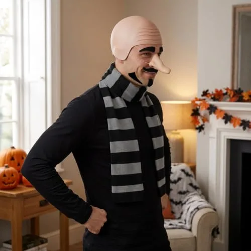 VgxRolq ▫️ Fato do Gru de 5 peças, fato de Halloween com rede para o cabelo, nariz, cachecol, sobrancelhas e barba, fato inspirado no filme para o carnaval, Halloween, festas temáticas e jogos de interpretação de papéis 4