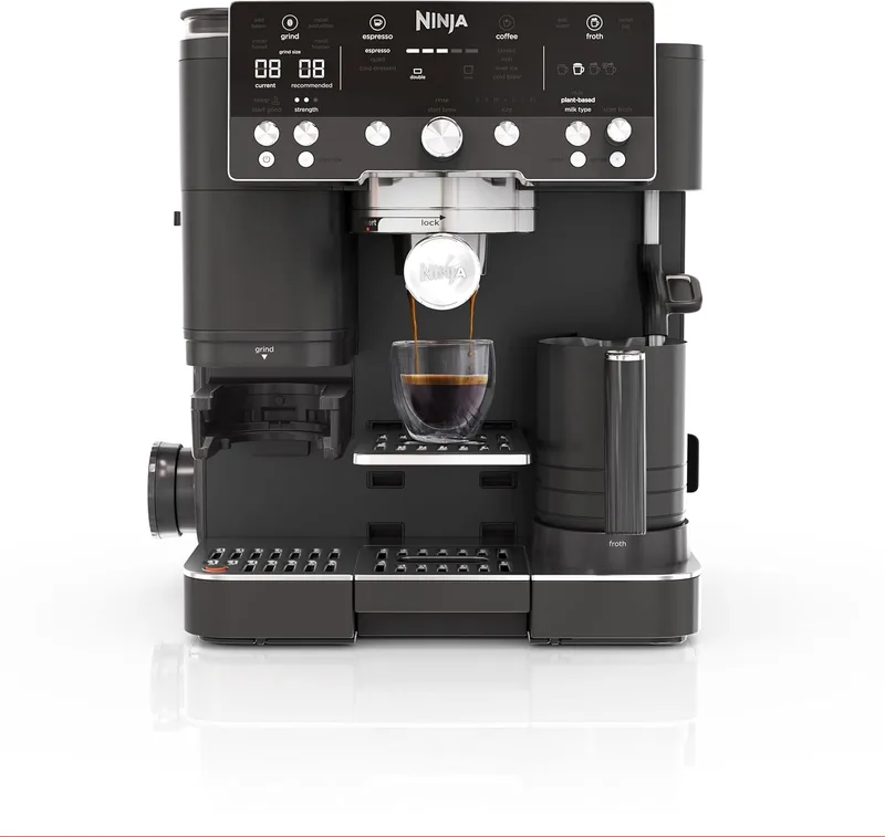 Ninja ▫️ Luxe Premier Máquina de Café 3 em 1 para Espresso, Cold Brew e Café de Filtro com Moedor e Espumador Integrados - 25 Níveis de Moagem e 4 Predefinições de Espuma - Preto, ES601EUGM