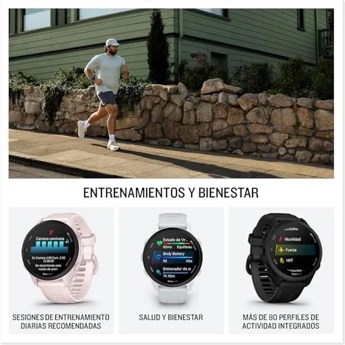 Garmin ▫️ Forerunner 70 – Relógio inteligente para corrida com GPS, ecrã tátil AMOLED, métricas otimizadas, planos de treino, monitorização da saúde, autonomia de 13 dias, cor lilás 4