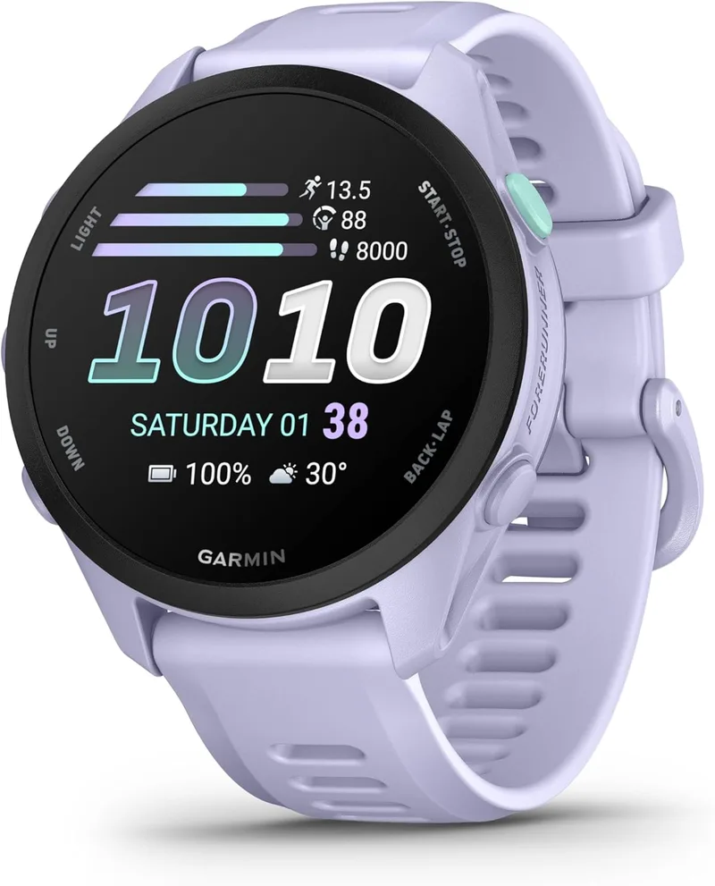 Garmin ▫️ Forerunner 70 – Relógio inteligente para corrida com GPS, ecrã tátil AMOLED, métricas otimizadas, planos de treino, monitorização da saúde, autonomia de 13 dias, cor lilás