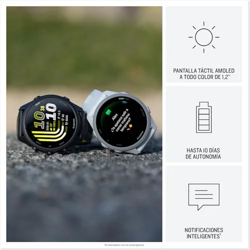 Garmin ▫️ Forerunner 170 – Relógio inteligente para corrida com GPS, ecrã tátil AMOLED, métricas otimizadas, planos e estado de treino, estado de saúde, Pay, autonomia de 10 dias, branco 3