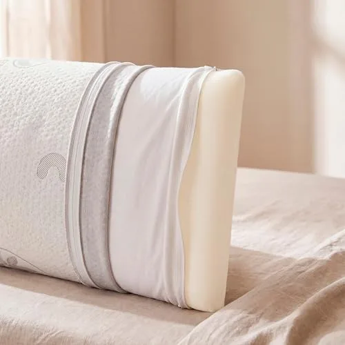 Todocama ▫️ Almofada Viscoelástica com Aloe Vera (Conjunto de 2 unidades de 70 cm), Núcleo compacto viscoelástico para a coluna cervical e o pescoço, firmeza média-alta, capa dupla com fecho de correr. 5