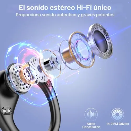 Ltinist ▫️ Auscultadores desportivos sem fios, 75 horas de autonomia, Bluetooth 5.4, cancelamento de ruído (ENC) com microfone, som estéreo Hi-Fi, auscultadores sem fios Bluetooth com classificação IPX8 à prova de água, auscultadores sem fios com ecrã LED, preto 3