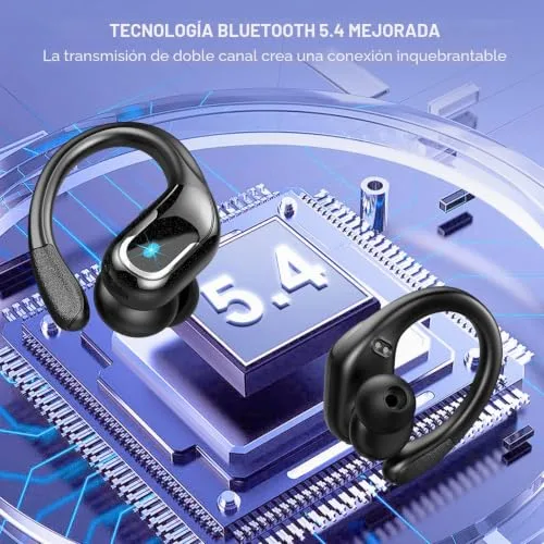 Ltinist ▫️ Auscultadores desportivos sem fios, 75 horas de autonomia, Bluetooth 5.4, cancelamento de ruído (ENC) com microfone, som estéreo Hi-Fi, auscultadores sem fios Bluetooth com classificação IPX8 à prova de água, auscultadores sem fios com ecrã LED, preto 4