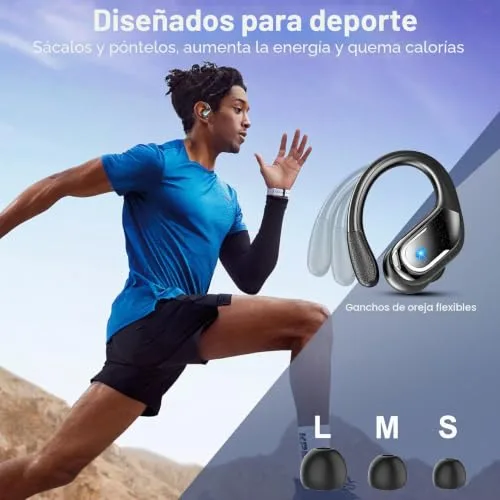 Ltinist ▫️ Auscultadores desportivos sem fios, 75 horas de autonomia, Bluetooth 5.4, cancelamento de ruído (ENC) com microfone, som estéreo Hi-Fi, auscultadores sem fios Bluetooth com classificação IPX8 à prova de água, auscultadores sem fios com ecrã LED, preto 5