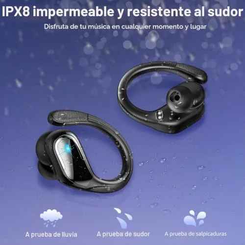 Ltinist ▫️ Auscultadores desportivos sem fios, 75 horas de autonomia, Bluetooth 5.4, cancelamento de ruído (ENC) com microfone, som estéreo Hi-Fi, auscultadores sem fios Bluetooth com classificação IPX8 à prova de água, auscultadores sem fios com ecrã LED, preto 6