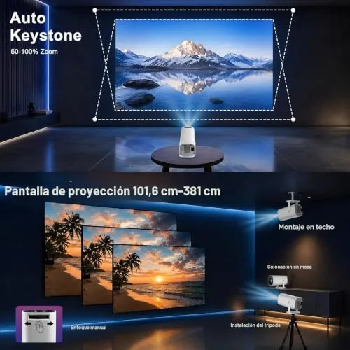 FEINODI ▫️ Projetor portátil 4K Full HD 1080p com suporte, mini-projetor 5
