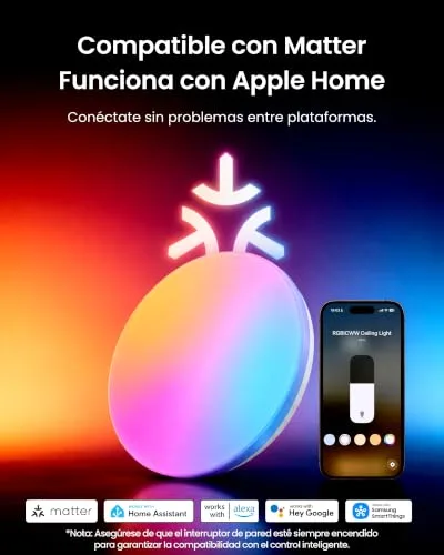 SwitchBot ▫️ RGBICWW Luminária de teto LED de 30 cm, Luminária de teto com certificação Matter, 2000 LM, 2700 K-6500 K, Luminária de teto LED compatível com Apple Home e Alexa, CRI 90+, Iluminação interior para sala de estar, quarto e cozinha 3