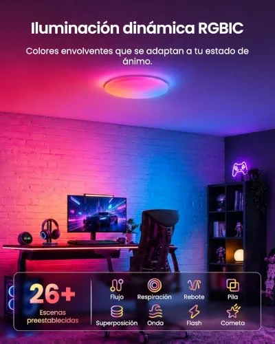SwitchBot ▫️ RGBICWW Luminária de teto LED de 30 cm, Luminária de teto com certificação Matter, 2000 LM, 2700 K-6500 K, Luminária de teto LED compatível com Apple Home e Alexa, CRI 90+, Iluminação interior para sala de estar, quarto e cozinha 5