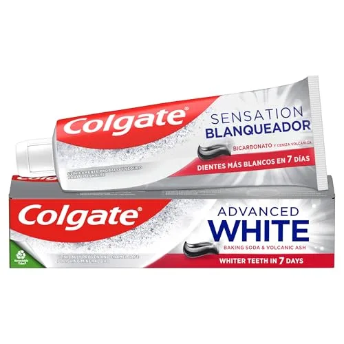 Colgate ▫️ Pasta de dentes Advanced White com bicarbonato de sódio e cinza vulcânica, embalagem de 12 x 75 ml, dentes mais brancos em 7 dias, clinicamente testada para eliminar manchas superficiais 2