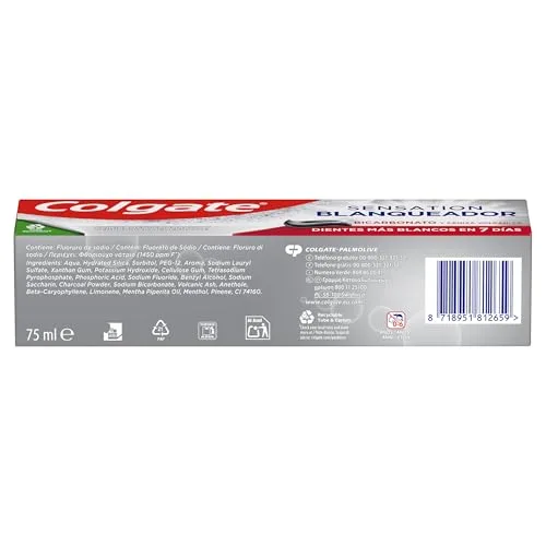 Colgate ▫️ Pasta de dentes Advanced White com bicarbonato de sódio e cinza vulcânica, embalagem de 12 x 75 ml, dentes mais brancos em 7 dias, clinicamente testada para eliminar manchas superficiais 3