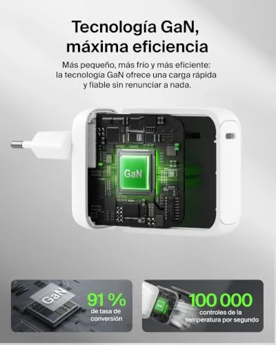 Belkin ▫️ BoostCharge Carregador USB-C, Carregador Rápido GAN de 100 W, Tomada USB-C de parede, Cabo USB-C de 1,5 m, Carregamento rápido, iPhone 17, Samsung Galaxy S26, Pixel 10, AirPods, tablets, MacBook - Branco 3