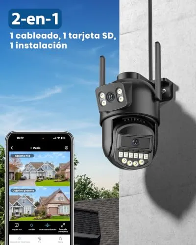 ANBIUX ▫️ Câmara de vigilância exterior Wi-Fi com lente dupla 2K, câmara de vigilância de 2,4/5 GHz, PTZ de 360°, Ethernet, visão noturna a cores, áudio bidirecional, deteção de pessoas, cabo de 2 m 2