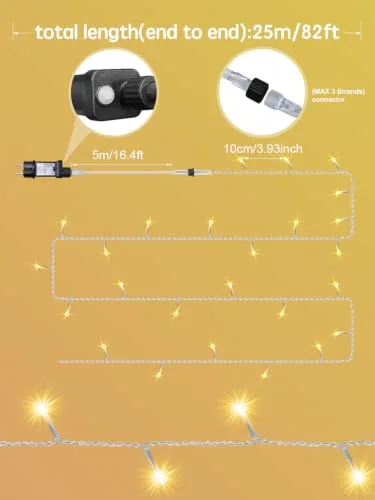 ARKOCHIC ▫️ 20 m de luzes de Natal para exterior, 200 luzes LED para árvore de Natal em branco quente 6