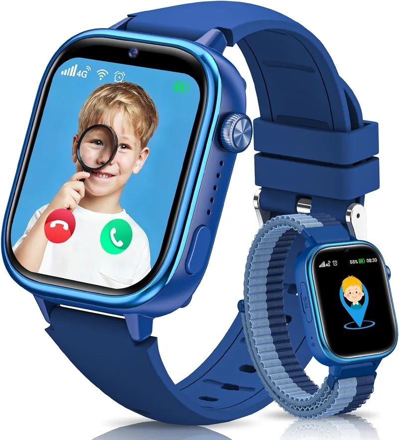 SWGOTA ▫️ Novo relógio inteligente 4G para crianças com videochamada e GPS, relógio inteligente infantil com função SOS, chat de voz, modo escola, pedómetro, despertador, monitor de sono, à prova de água (IP68), presente para meninos e meninas, azul
