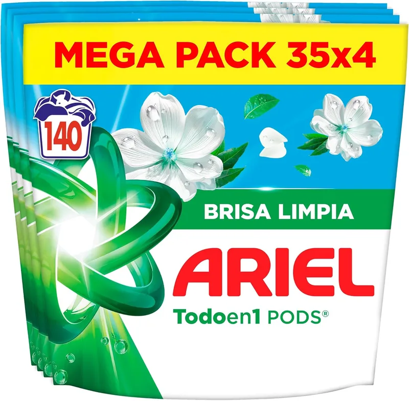Ariel ▫️ PODS Tudo em 1, Detergente Líquido em Cápsulas para 35 Lavagens, Brisa Limpia (Embalagem de 4)