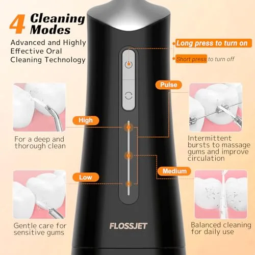FlossJet ▫️ Irrigador dentário sem fios, irrigador oral portátil com 4 modos 3