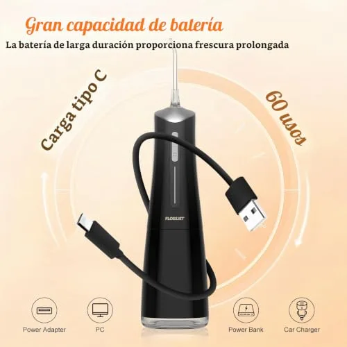 FlossJet ▫️ Irrigador dentário sem fios, irrigador oral portátil com 4 modos 6