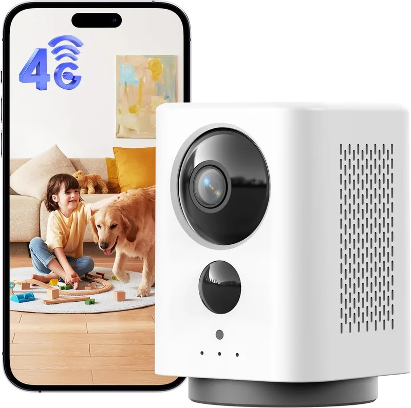 NUASI ▫️ Câmara de Vigilância Interior 4G com Cartão Sim, Câmara de Vigilância Sem Fios 2K 360°PTZ sem WiFi para Bebés, Animais de Estimação, Idosos, Bateria 7800mAh, Deteção PIR, Áudio Bidirecional