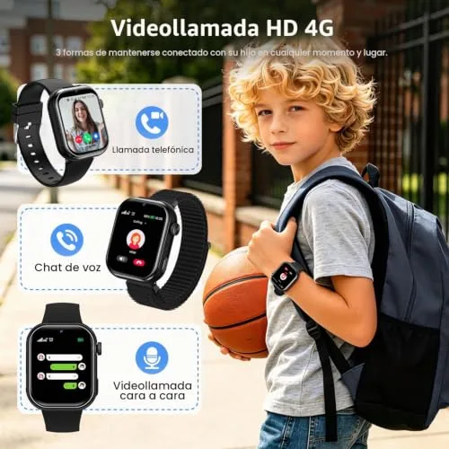 AIMIUVEI ▫️ Relógio inteligente 4G para crianças com GPS, videochamadas, chamadas, lanterna, preto 2