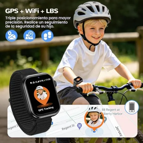 AIMIUVEI ▫️ Relógio inteligente 4G para crianças com GPS, videochamadas, chamadas, lanterna, preto 3
