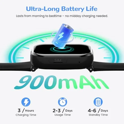 AIMIUVEI ▫️ Relógio inteligente 4G para crianças com GPS, videochamadas, chamadas, lanterna, preto 5