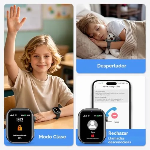 AIMIUVEI ▫️ Relógio inteligente 4G para crianças com GPS, videochamadas, chamadas, lanterna, preto 6