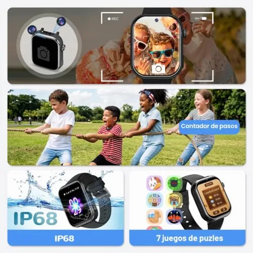 AIMIUVEI ▫️ Relógio inteligente 4G para crianças com GPS, videochamadas, chamadas, lanterna, preto 7