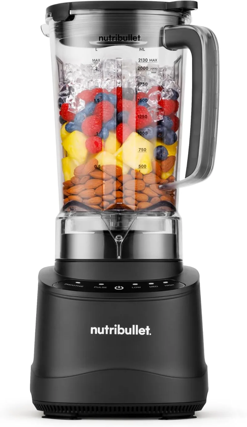 NutriBullet ▫️ Liquidificador Power Core™ – Liquidificador com jarro XL de 2,1 L, para smoothies e gelo picado, 3 velocidades + função Pulse, programa automático para smoothies, 1200 W, preto (NBF430MB)