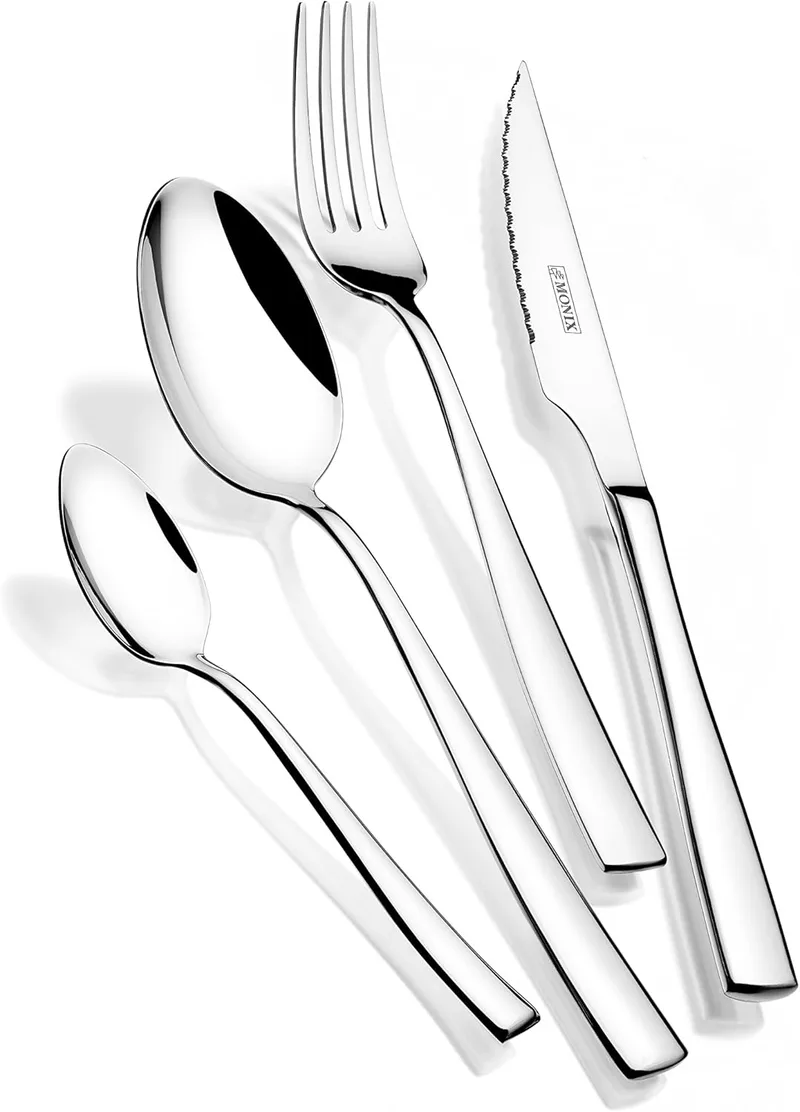 Monix ▫️ Siena | Conjunto de talheres de 16 peças em aço inoxidável, design moderno com acabamento polido, espessura de 3 mm, adequado para máquina de lavar louça, com faca para carne