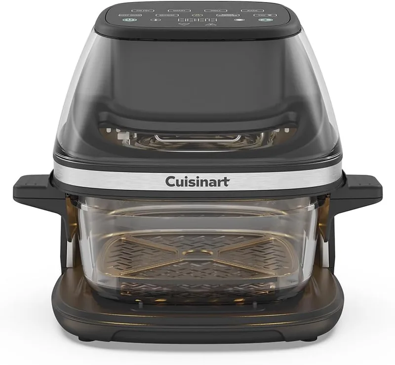 CUISINART ▫️ Fritadeira de ar quente ClearView de 3,8 L com cesto de vidro, 5 em 1: fritar, assar, grelhar, cozer, aquecer até ficar crocante, sem PFAS, lavável na máquina de lavar louça, 1600 W, design compacto