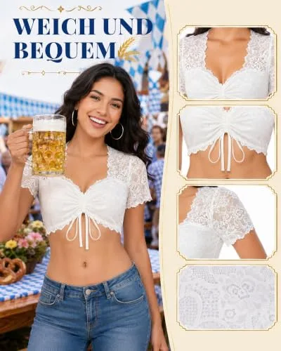 Effeet ▫️ Effect - Blusa tirolesa para mulher, blusa de manga curta para a Oktoberfest 2