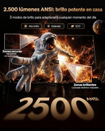 WiMiUS ▫️ Projetor 4K | 2500 ANSI ultrabrilhante | Sistema operativo VIDAA rápido e fluido | Dolby Audio 56 W | Projetor para exterior para cinema no jardim, FHD 1080p nativo, focagem automática com IA, HDMI 2.1, HDR10, Cinema em casa 3