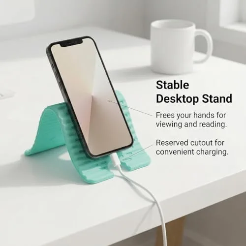 XAVURO ▫️ Suporte dobrável para telemóvel em silicone, suporte de secretária universal antiderrapante para smartphone e tablet, ajustável e ergonómico (azul) 5